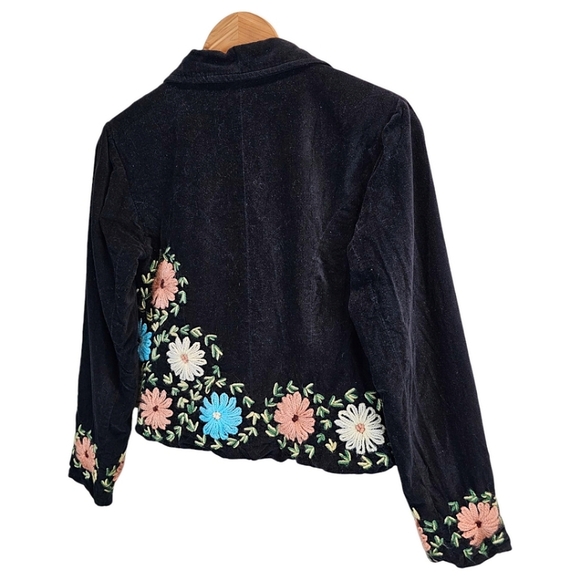 Vtg Persaman Micro Corduroy Floral Blazer 2 Black 90s Boho Chic Hippie Jacket - Picture 5 of 13